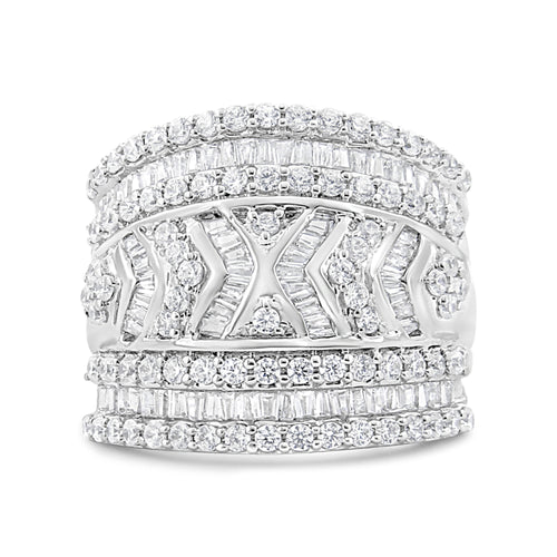 .925 Sterling Silver 2.0 Cttw Diamond Edge Multi-Row Ring Band (J-K Color, I3 Clarity) - Ring Size 7