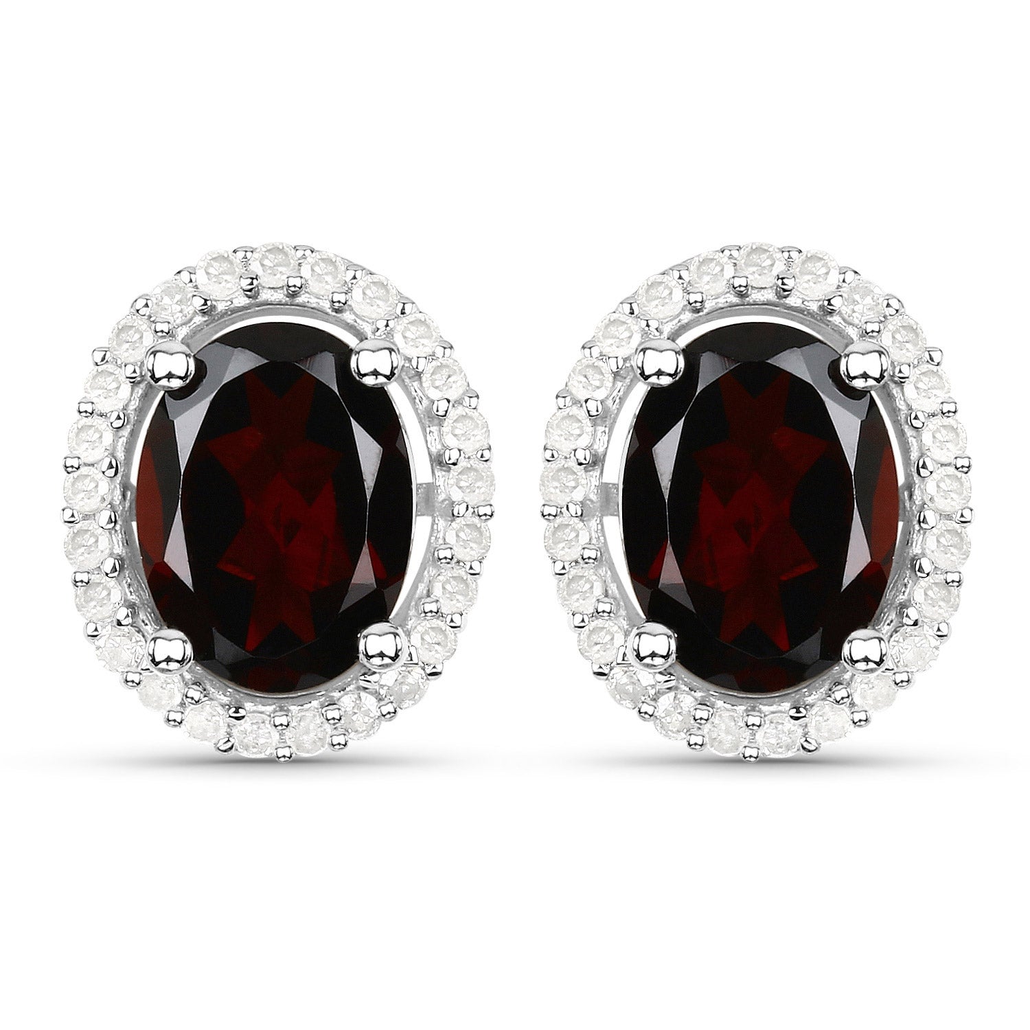 2.77 Carat Genuine Garnet and White Diamond .925 Sterling Silver Earrings