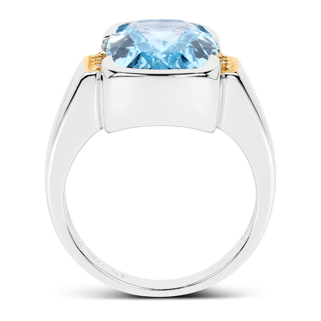 Two Tone Plated 6.93 Carat Genuine Blue Topaz & White Topaz .925 Sterling Silver Ring