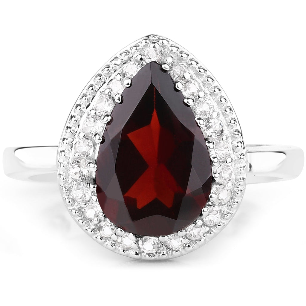 3.94 Carat Genuine Garnet & White Topaz .925 Sterling Silver Ring