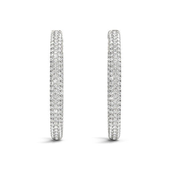 14k White Gold Diamond Hoop Double-Sided Three-Row Earrings (2 cttw)