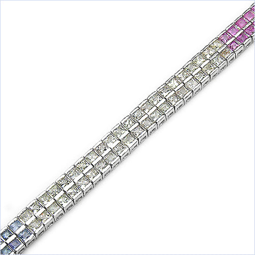 9.50 Carat Genuine Multi-sapphire Sterling Silver Bracelet
