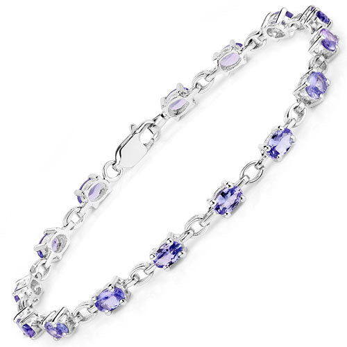 3.12 Carat Genuine Tanzanite .925 Sterling Silver Bracelet