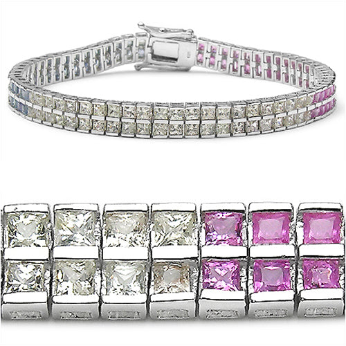 9.50 Carat Genuine Multi-sapphire Sterling Silver Bracelet
