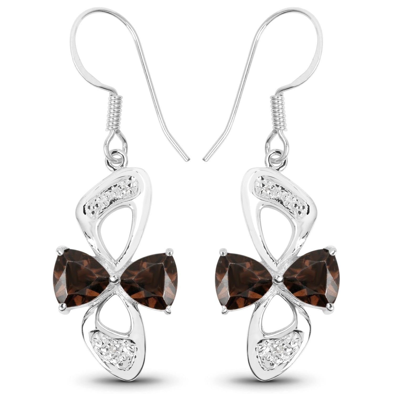 4.02 Carat Genuine Smoky Quartz and White Topaz .925 Sterling Silver Earrings