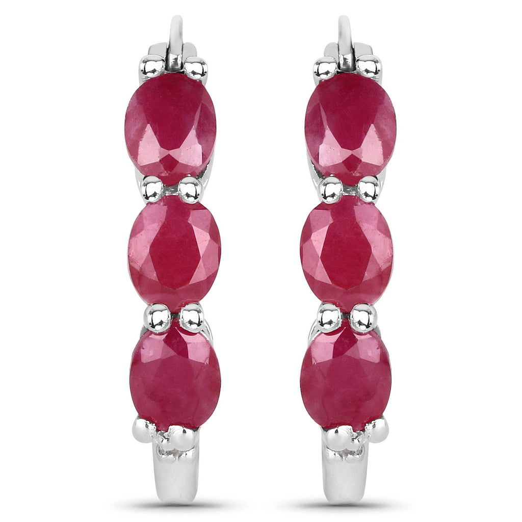 1.81 Carat Genuine Ruby and White Diamond .925 Sterling Silver Earrings