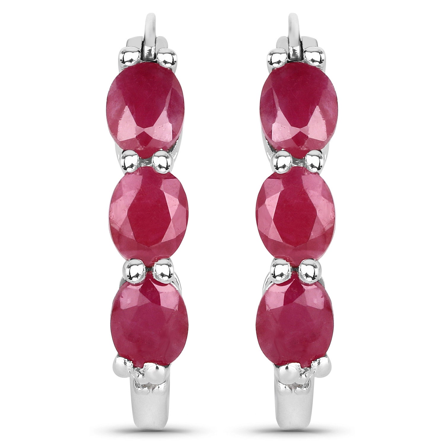 1.81 Carat Genuine Ruby and White Diamond .925 Sterling Silver Earrings