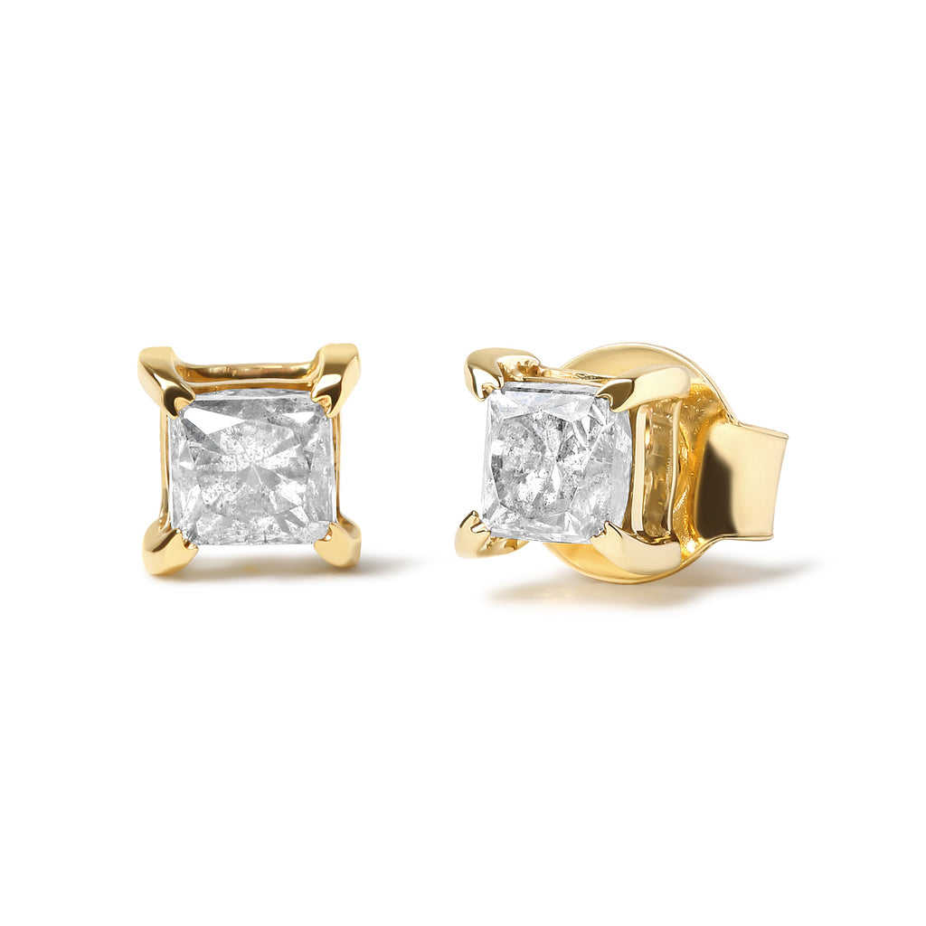 10K Yellow Gold 5/8 Carat Total Weight Princess Cut Diamond 4-Prong Solitaire Stud Earrings (J-K Color, I2-I3 Clarity)