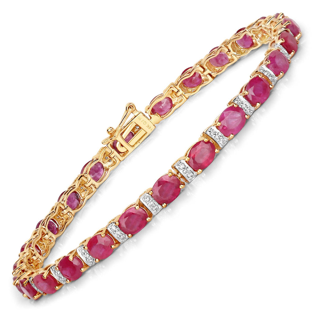 7.76 Carat Genuine Ruby and White Diamond 14K Yellow Gold Bracelet