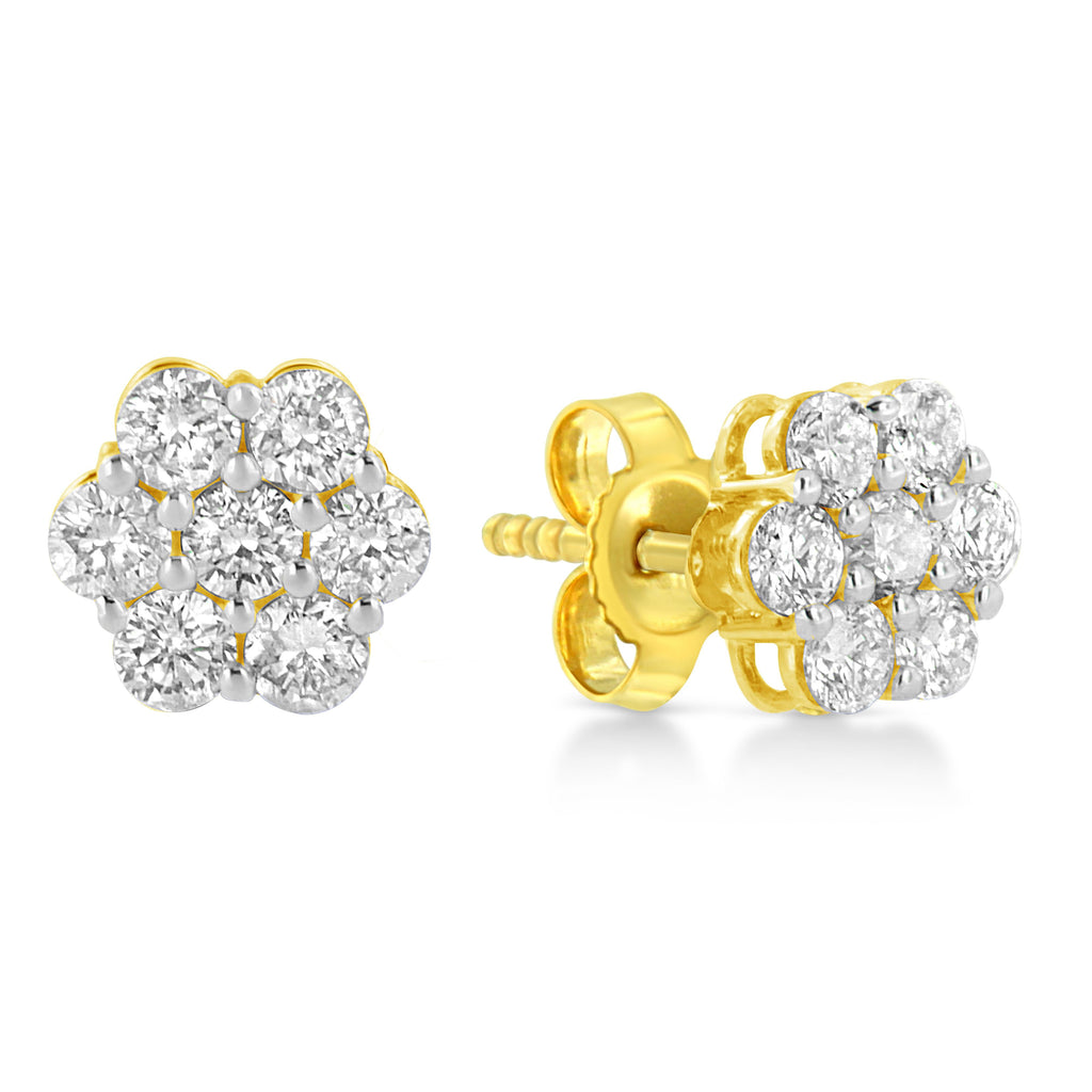 14K Yellow Gold 1/2 Cttw Brilliant Round Cut Diamond Floral Cluster Stud Earrings with Pushbacks (J-K Color, VS2-SI1 Clarity)