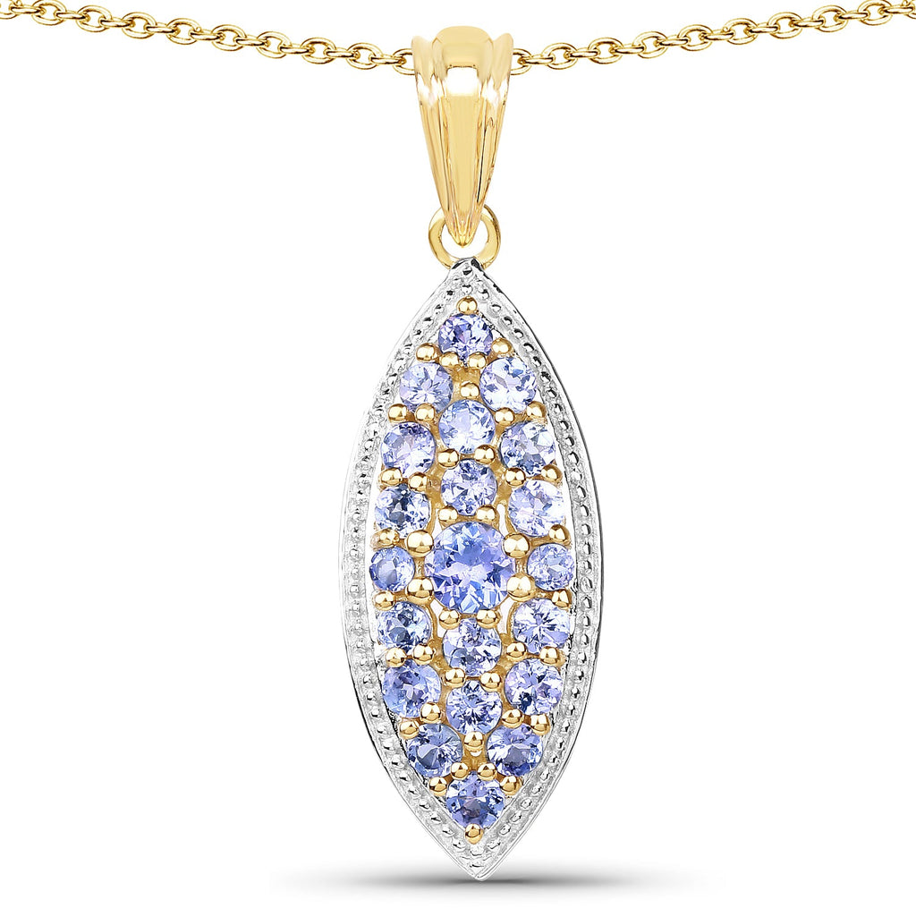 14K Yellow Gold Plated 1.56 Carat Genuine Tanzanite .925 Sterling Silver Pendant