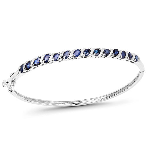 3.08 Carat Genuine Blue Sapphire .925 Sterling Silver Bangle