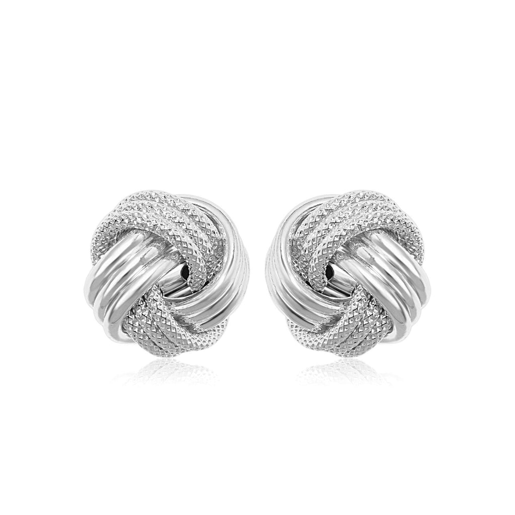 14k White Gold Love Knot with Ridge Texture Earrings