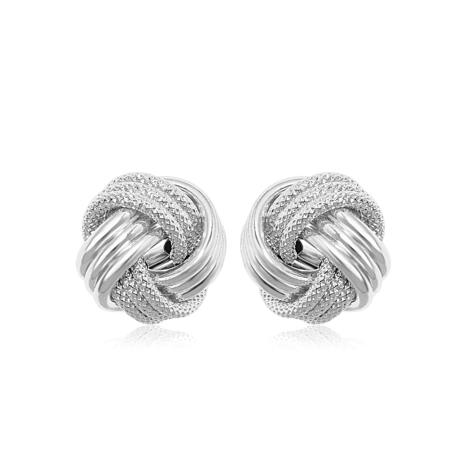 14k White Gold Love Knot with Ridge Texture Earrings