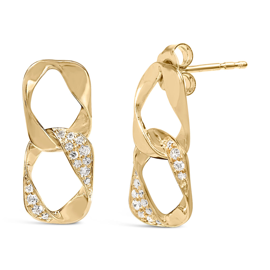 14K Yellow Gold Plated .925 Sterling Silver Open Link 1/5 Carat Total Weight Diamond Drop Earrings (H-I Color, I1-I2 Clarity)