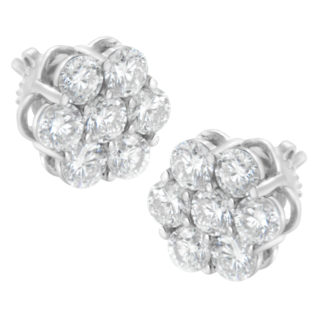 Sterling Silver 2 cttw Floral Composite 7-Stone Diamond Stud Earrings (I-J, I1-I2)
