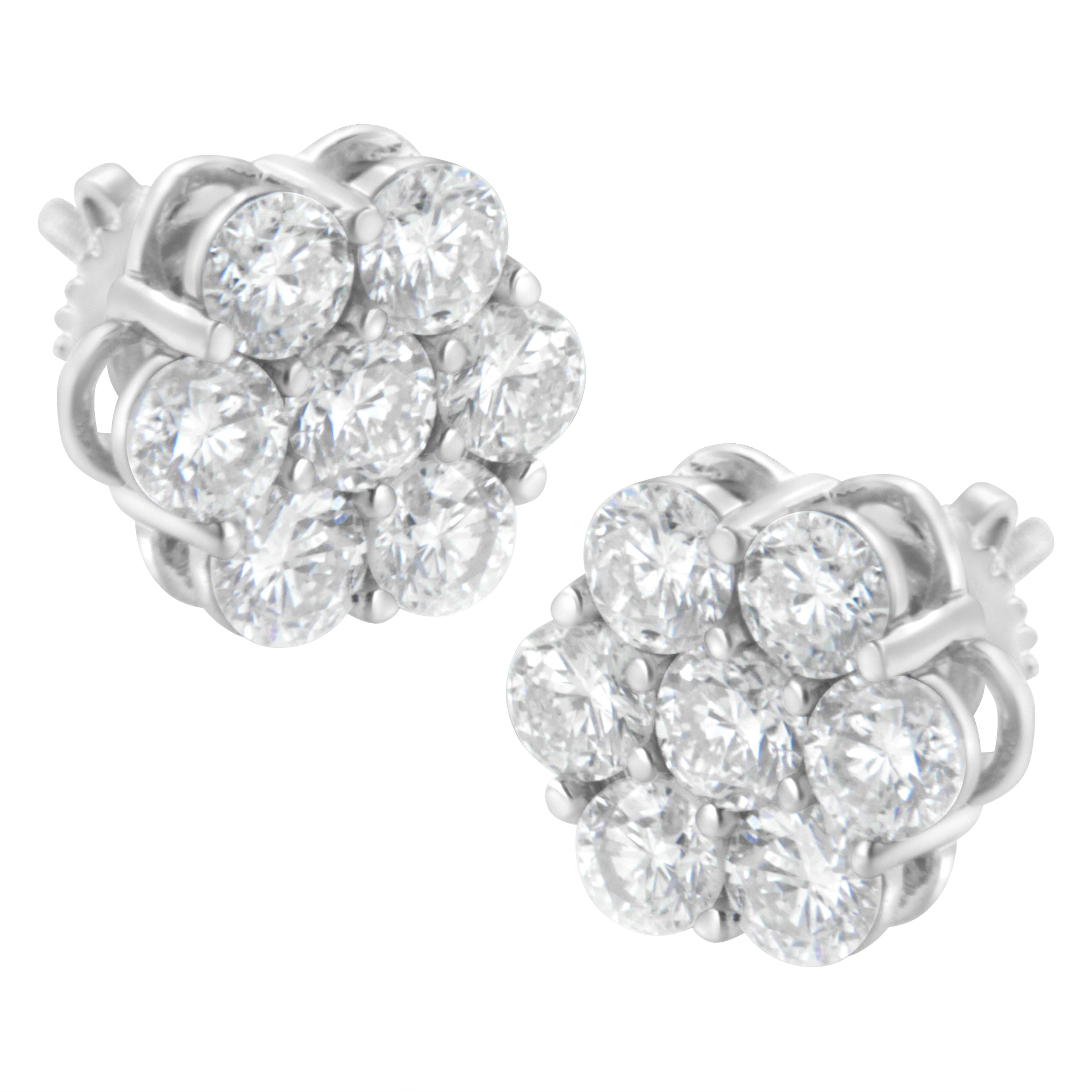 Sterling Silver 2 cttw Floral Composite 7-Stone Diamond Stud Earrings (I-J, I1-I2)