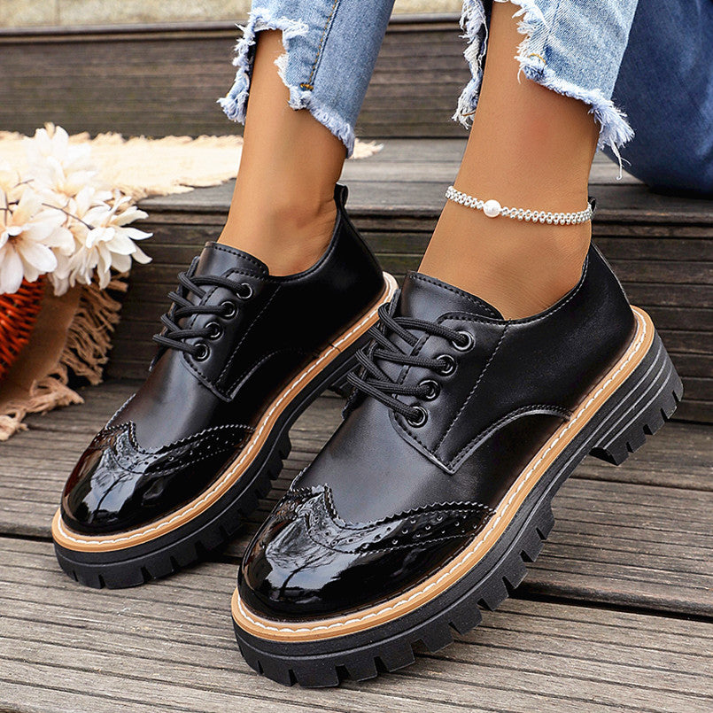 Round Toe Flatheeled Laceup Pumps For Women
