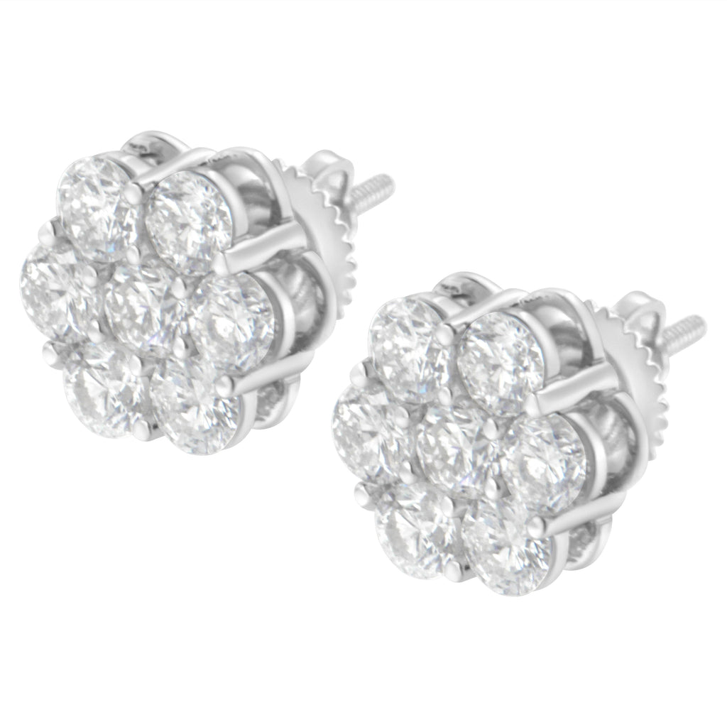 Sterling Silver 2 cttw Floral Composite 7-Stone Diamond Stud Earrings (I-J, I1-I2)