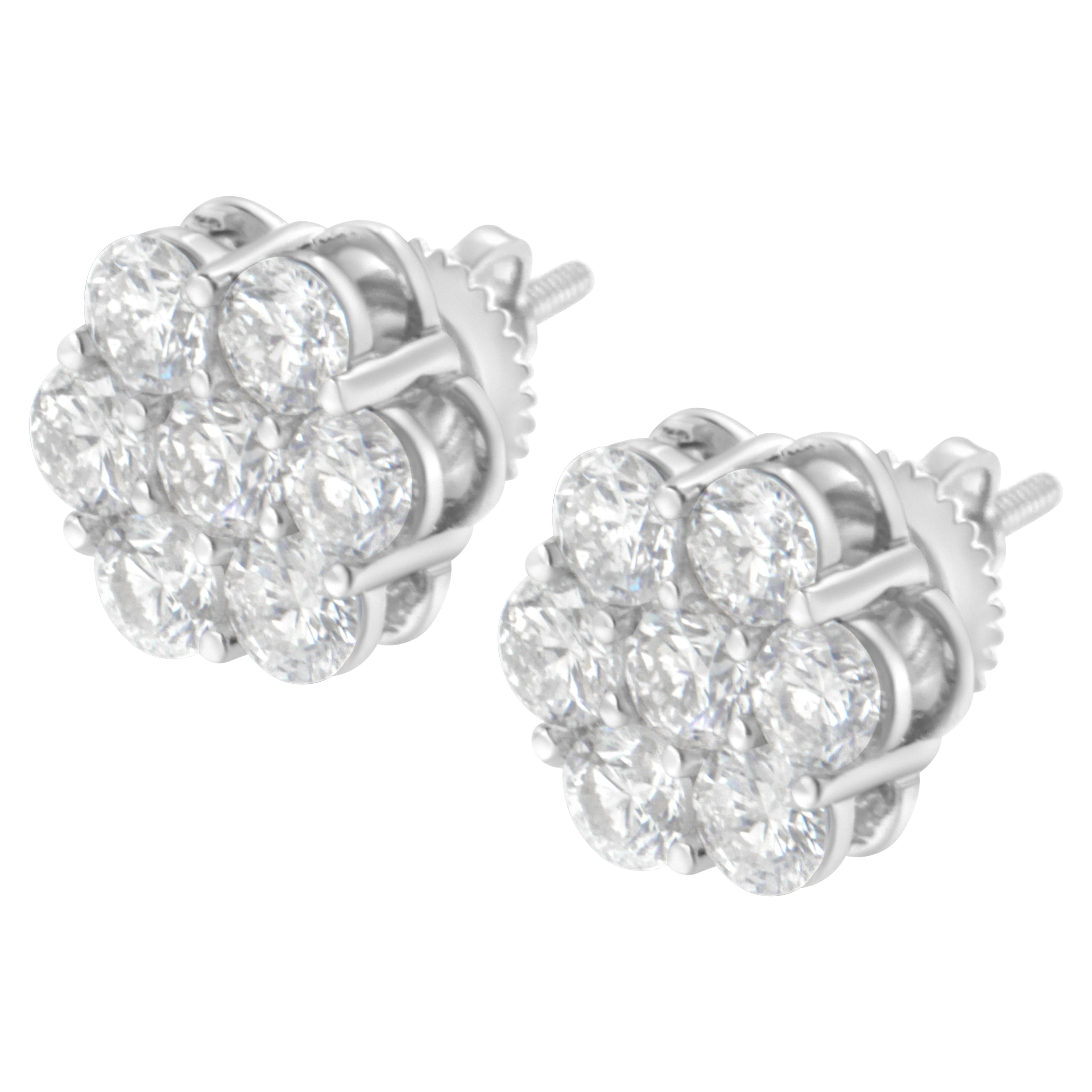 Sterling Silver 2 cttw Floral Composite 7-Stone Diamond Stud Earrings (I-J, I1-I2)
