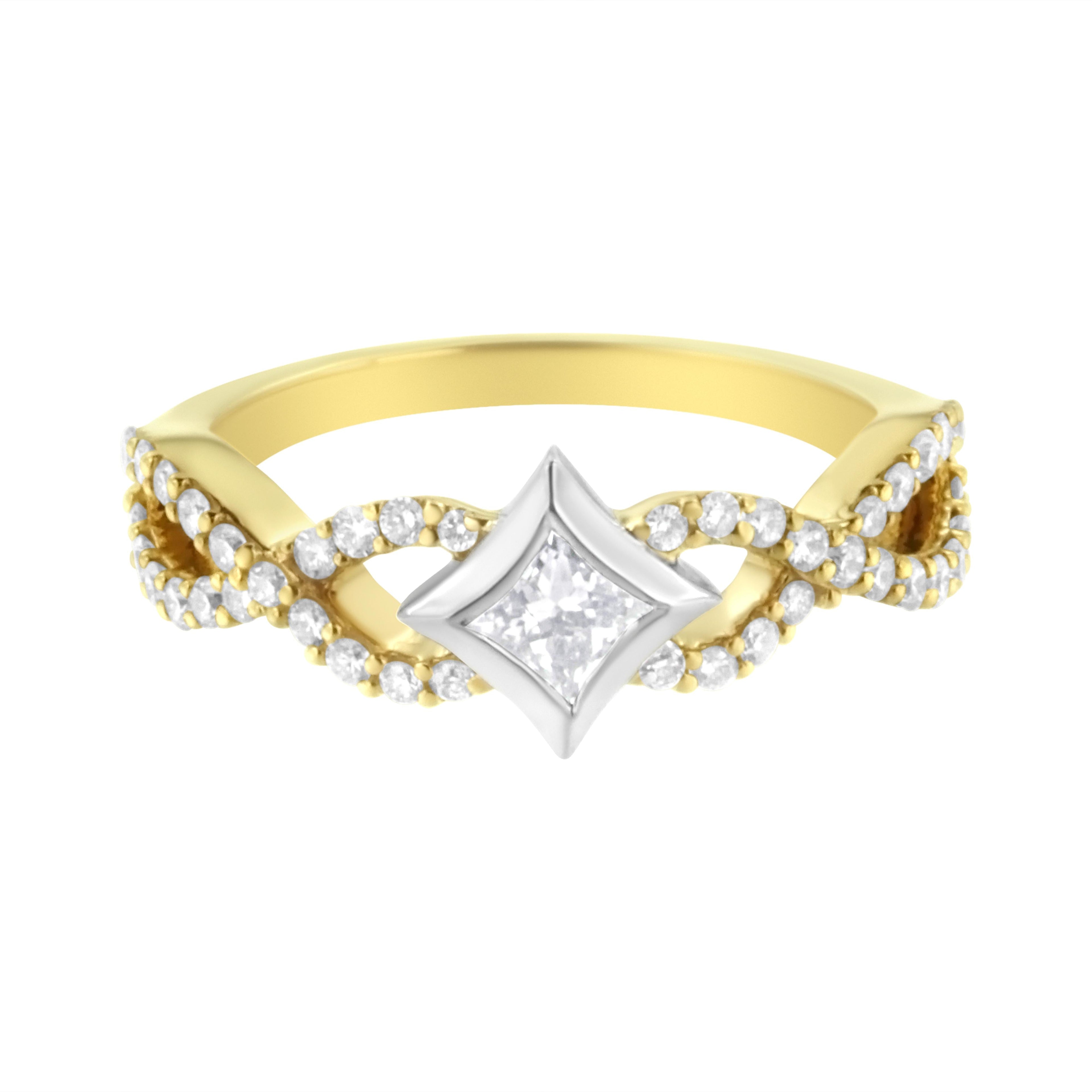 10K Two-Tone 5/8 Carat Total Weight Diamond Kite and Twist Shank Ring (H-I Color, SI2-I1 Clarity)