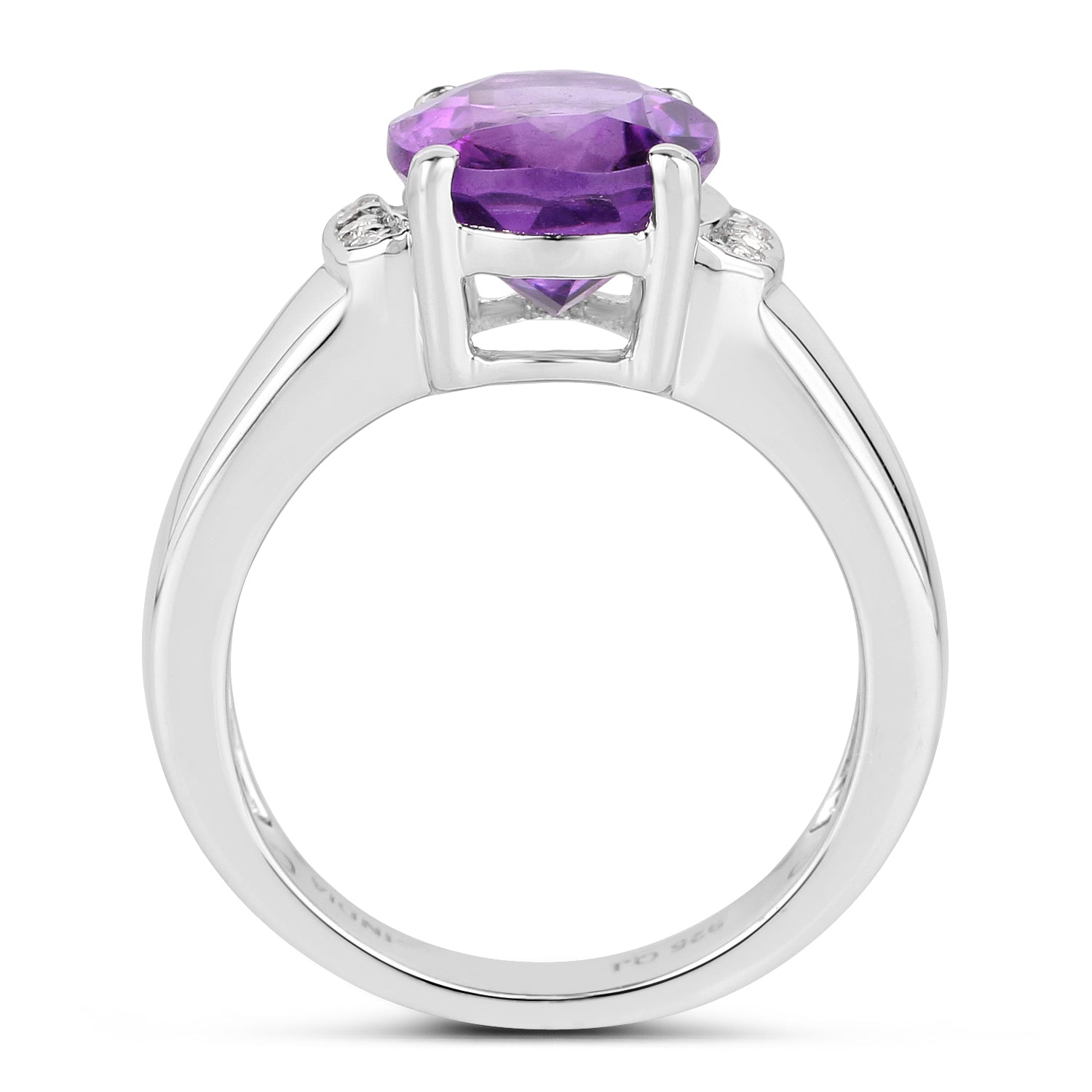 3.32 Carat Genuine  Amethyst and White Topaz .925 Sterling Silver Ring