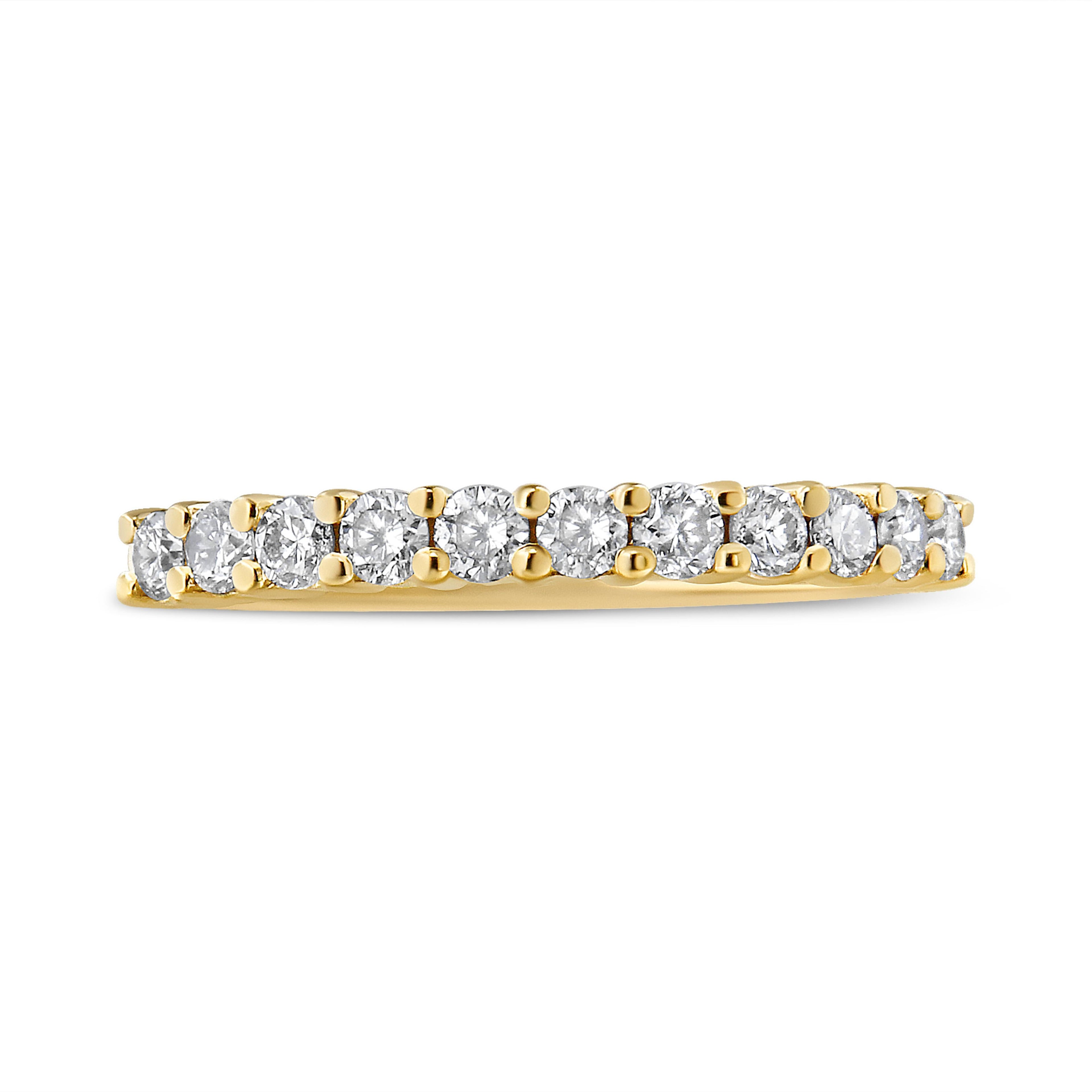 14K Yellow Gold Plated .925 Sterling Silver 1/2 cttw Shared Prong Set Brilliant Round-Cut Diamond 11 Stone Band Ring (J-K Color, SI1-SI2 Clarity) - Size 7