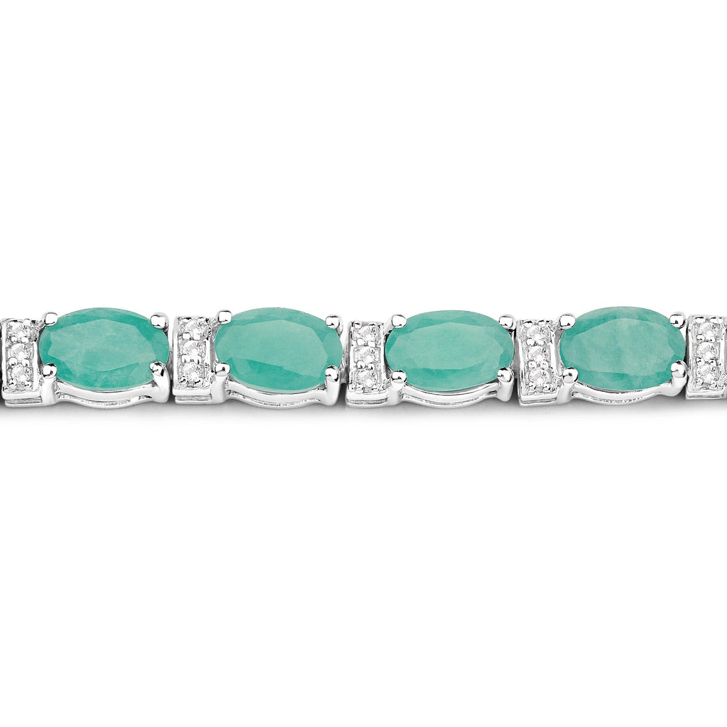 10.47 Carat Genuine Emerald and White Topaz .925 Sterling Silver Bracelet