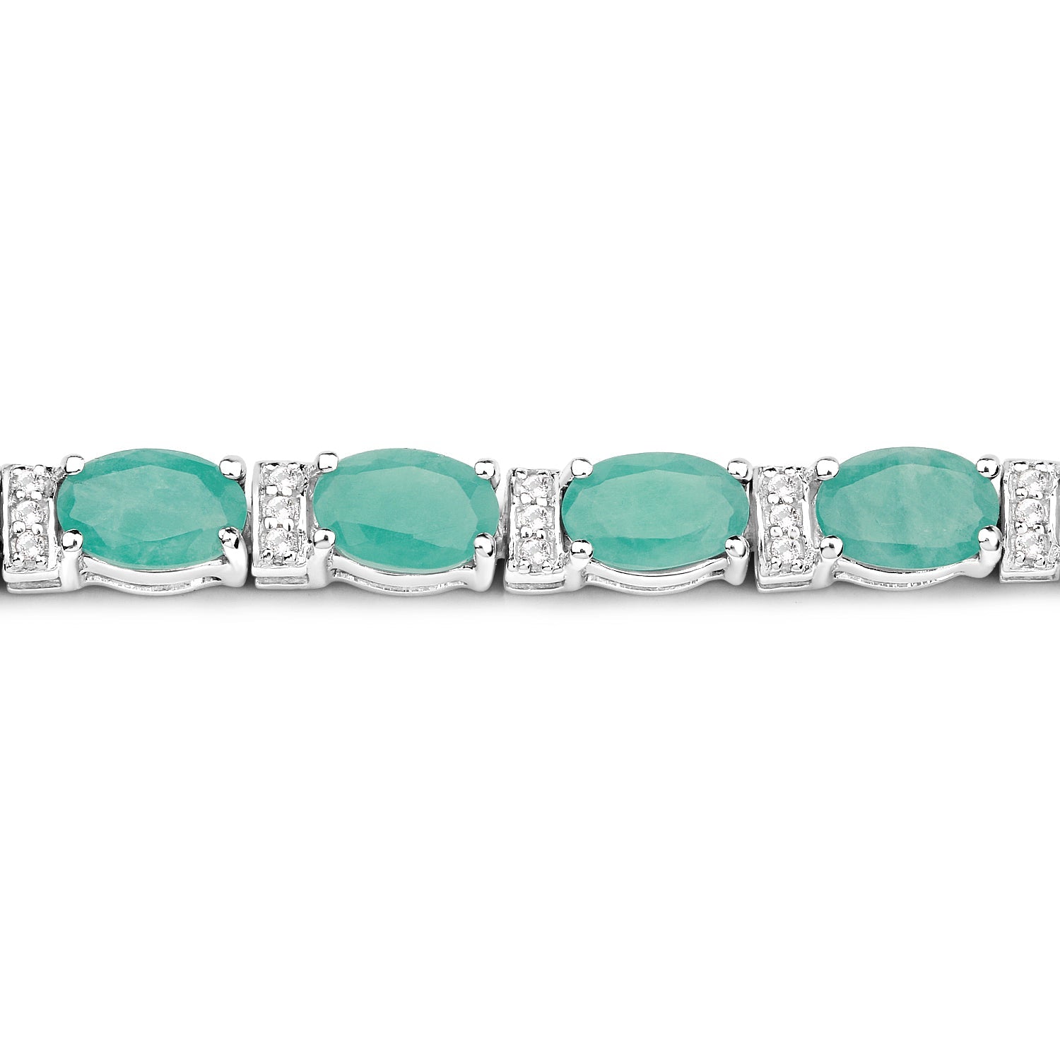 10.47 Carat Genuine Emerald and White Topaz .925 Sterling Silver Bracelet