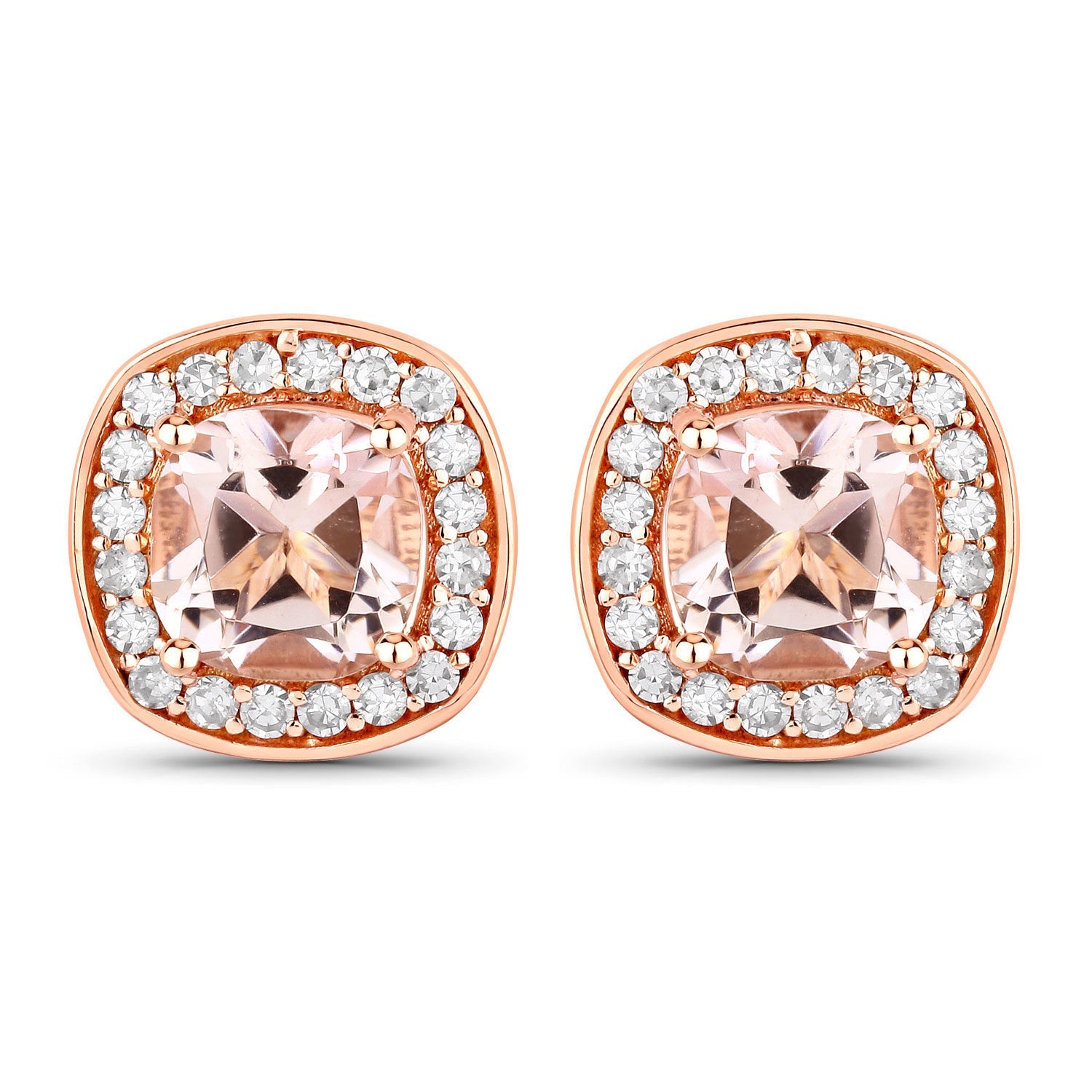 1.68 Carat Genuine Morganite and White Diamond 14K Rose Gold Earrings