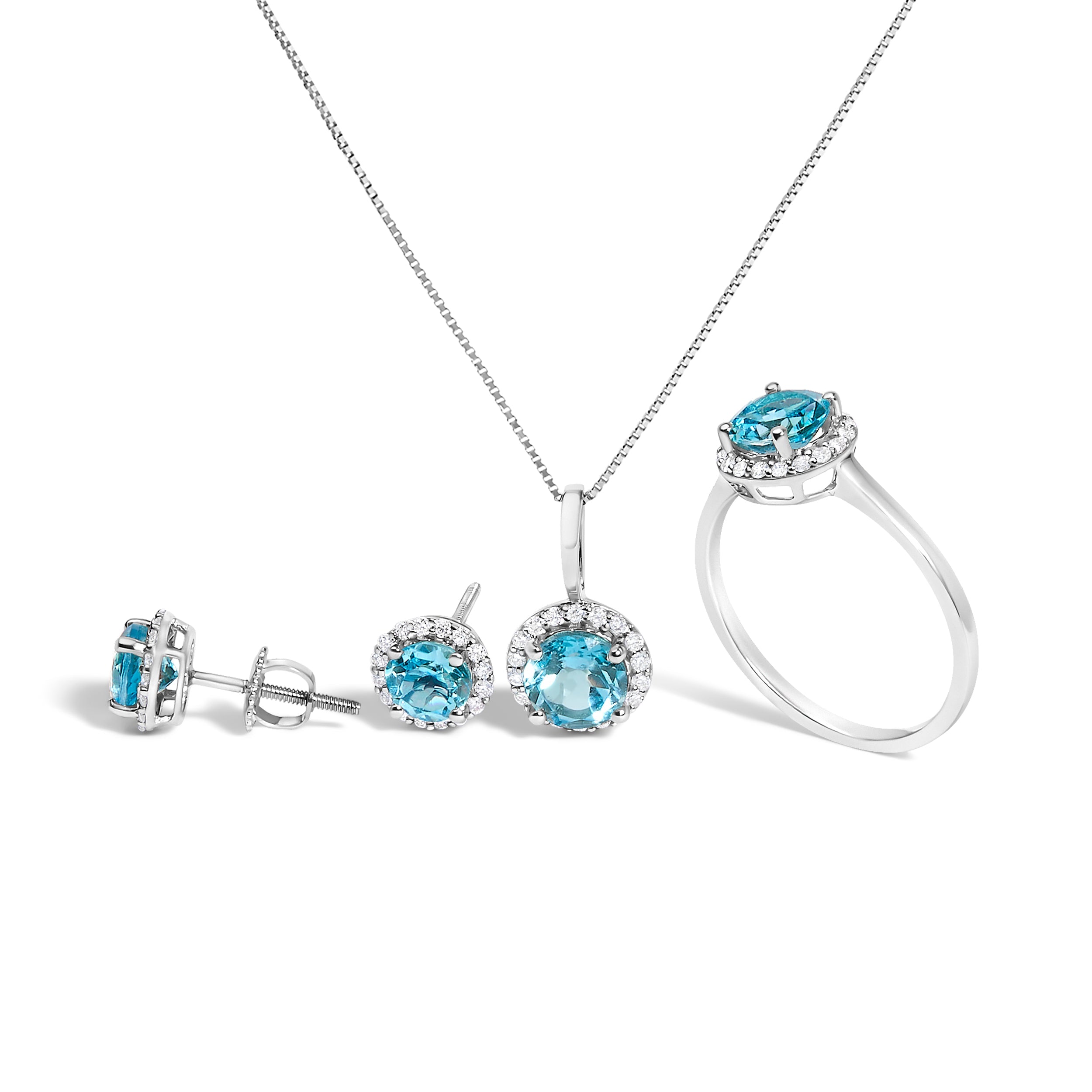 10K White Gold Purple Amethyst and 3/8 Cttw Diamond Halo Jewelry Set (Earrings, Pendant & Ring)
