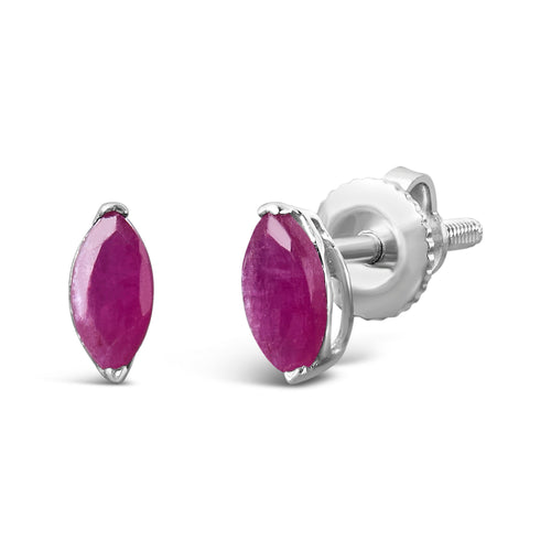 .925 Sterling Silver 1/2 Carat Total Weight Created Pink Ruby Gemstone Solitaire Stud Earrings
