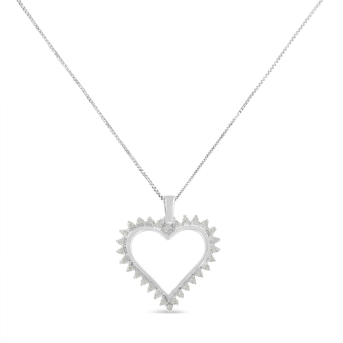 .925 Sterling Silver 1/4 cttw 3-Prong Diamond Open Heart 18" Pendant Necklace (I-J Color, I3 Clarity)