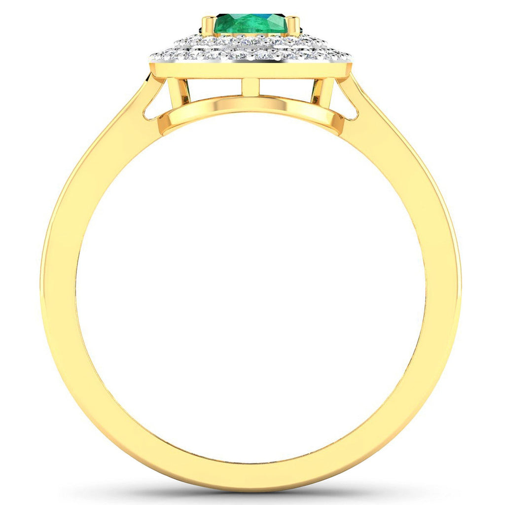 0.88 Carat Genuine Zambian Emerald and White Diamond 14K Yellow Gold Ring