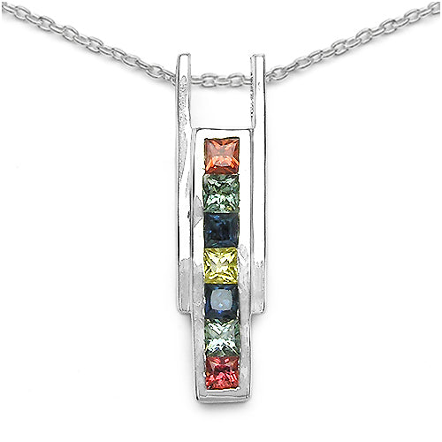 1.05 Carat Genuine Multi Sapphire .925 Sterling Silver Pendant