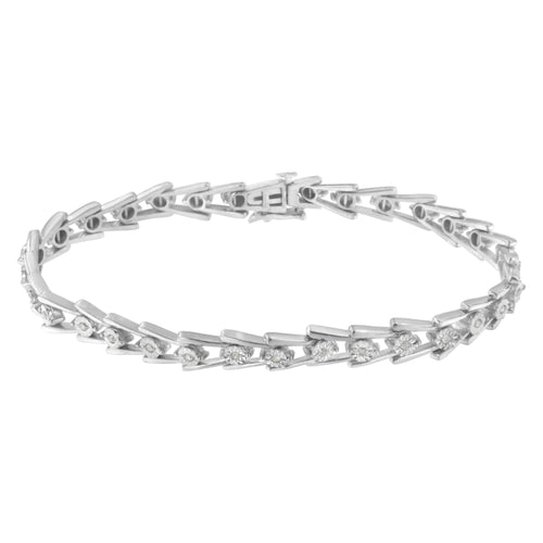 .925 Sterling Silver 1/4 cttw Miracle Set Diamond Sleek and Open "V" Bracelet (I-J Color, I3 Clarity) -7.5"