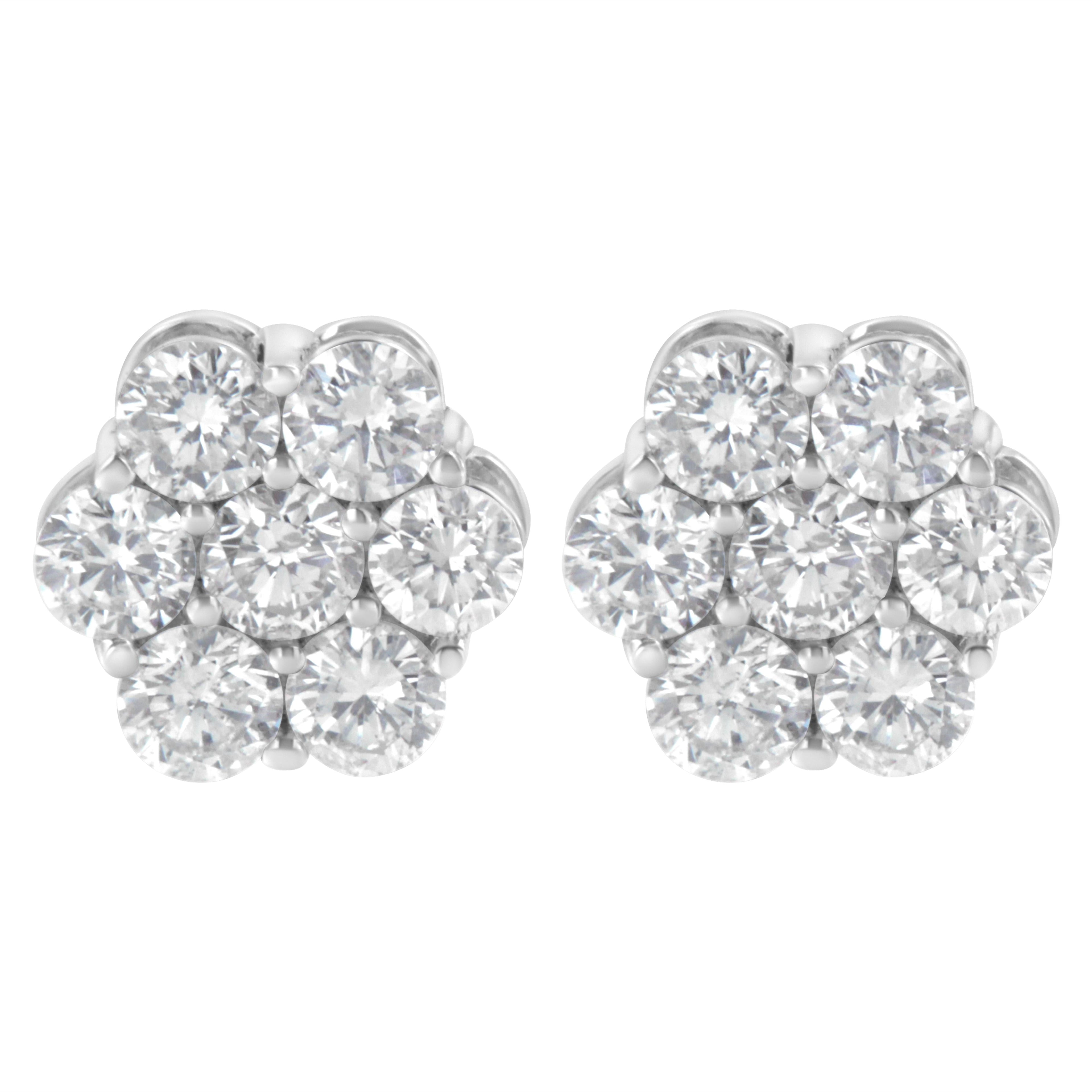 Sterling Silver 2 cttw Floral Composite 7-Stone Diamond Stud Earrings (I-J, I1-I2)