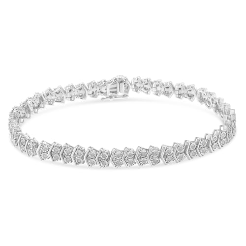 .925 Sterling Silver 1.0 Cttw Chevron 2 Stone Arrow Link Tennis Bracelet (I-J Color, I3 Clarity) - 7"
