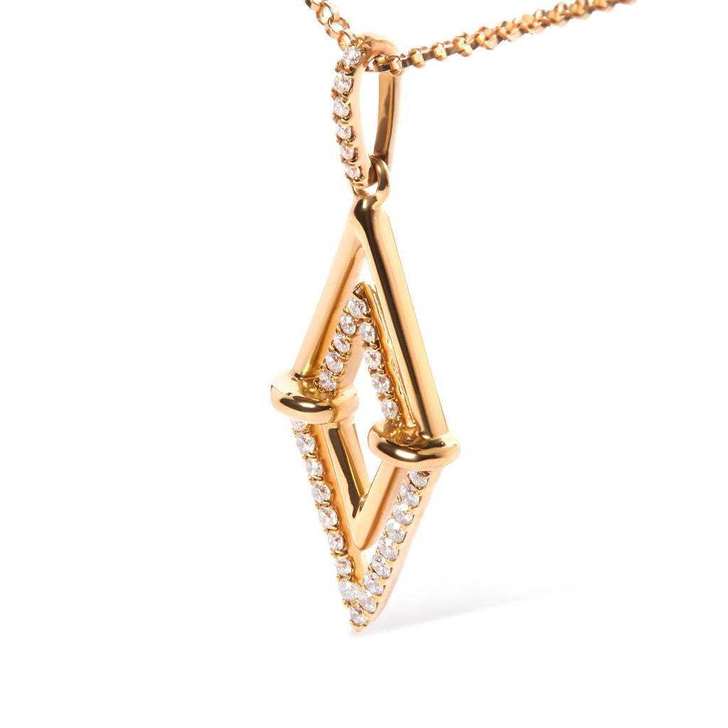 14K Yellow Gold 1/4 Carat Total Weight Diamond Double Triangle Geometric 18" Pendant Necklace (G-H Color, SI1-SI2 Clarity)