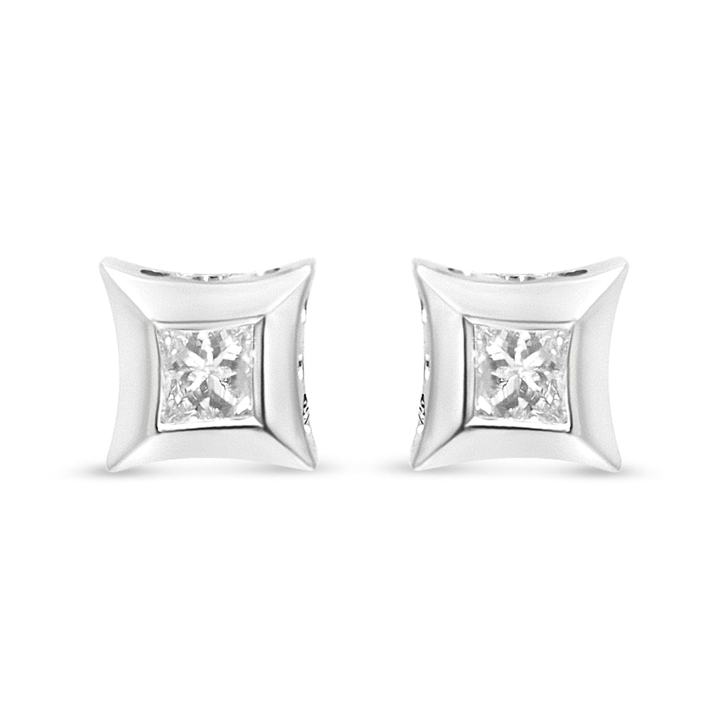10K White Gold 1/3 Cttw Invisible Set Princess-Cut Diamond Stud Earrings (H-I Color, SI2-I1 Clarity)