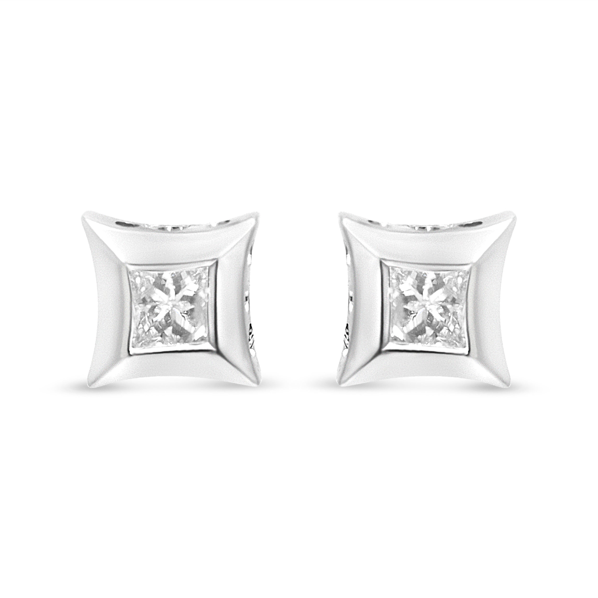 10K White Gold 1/3 Cttw Invisible Set Princess-Cut Diamond Stud Earrings (H-I Color, SI2-I1 Clarity)