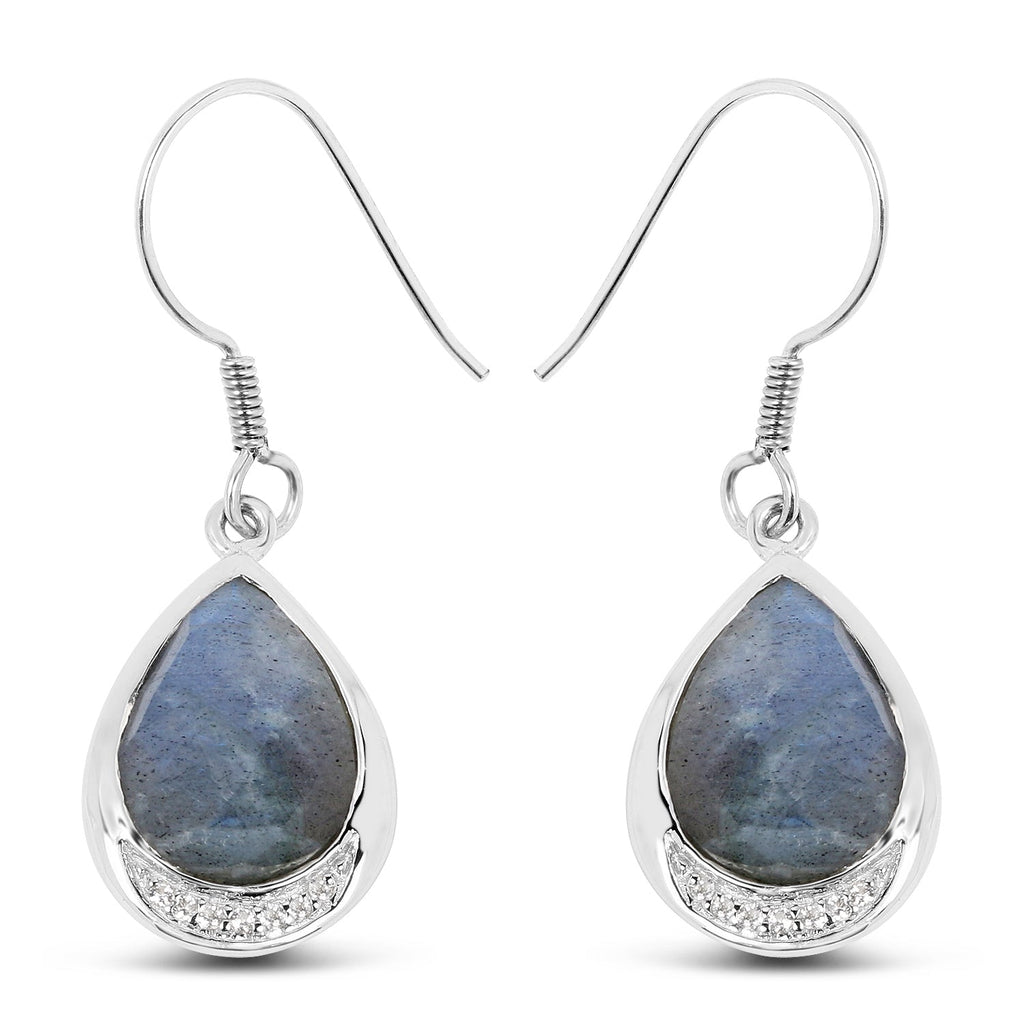 9.13 Carat Genuine Labradorite And White Topaz .925 Sterling Silver Earrings