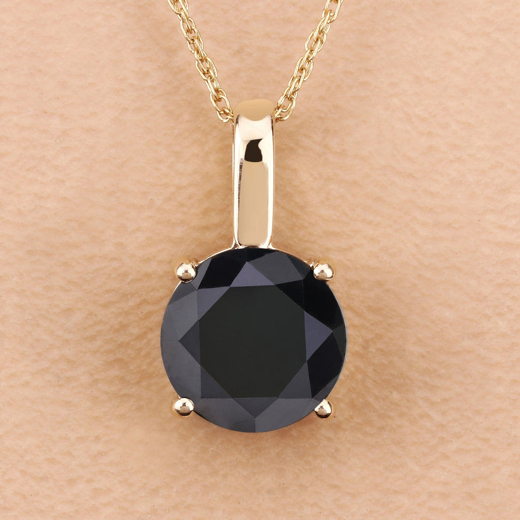 3.12 Carat Genuine Black Diamond 14K Yellow Gold Pendant
