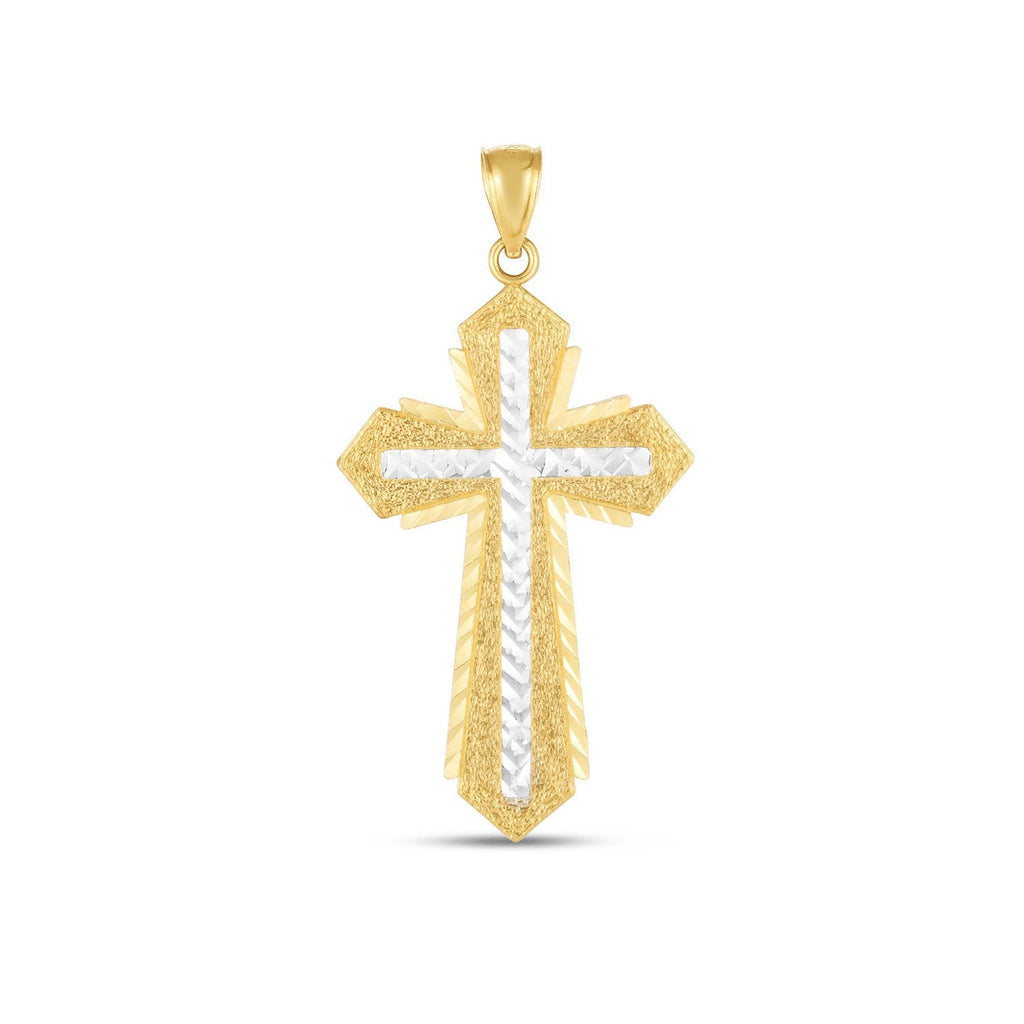 14k Two Tone Gold High Polish Diamond Cut Cross Pendant