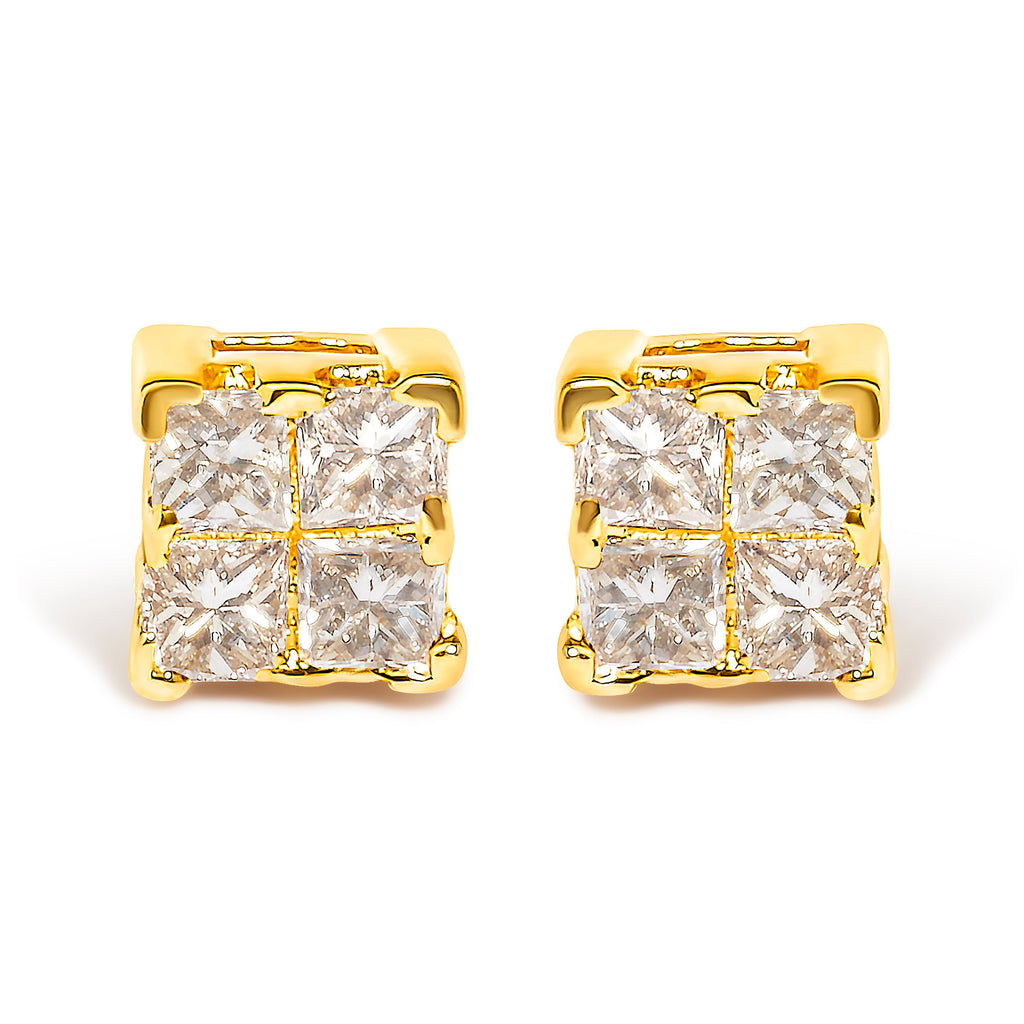 14K Yellow Gold 1/4 Cttw Invisible Set Princess-Cut Diamond Square Stud Earring (J-K Color, I1-I2 Clarity)
