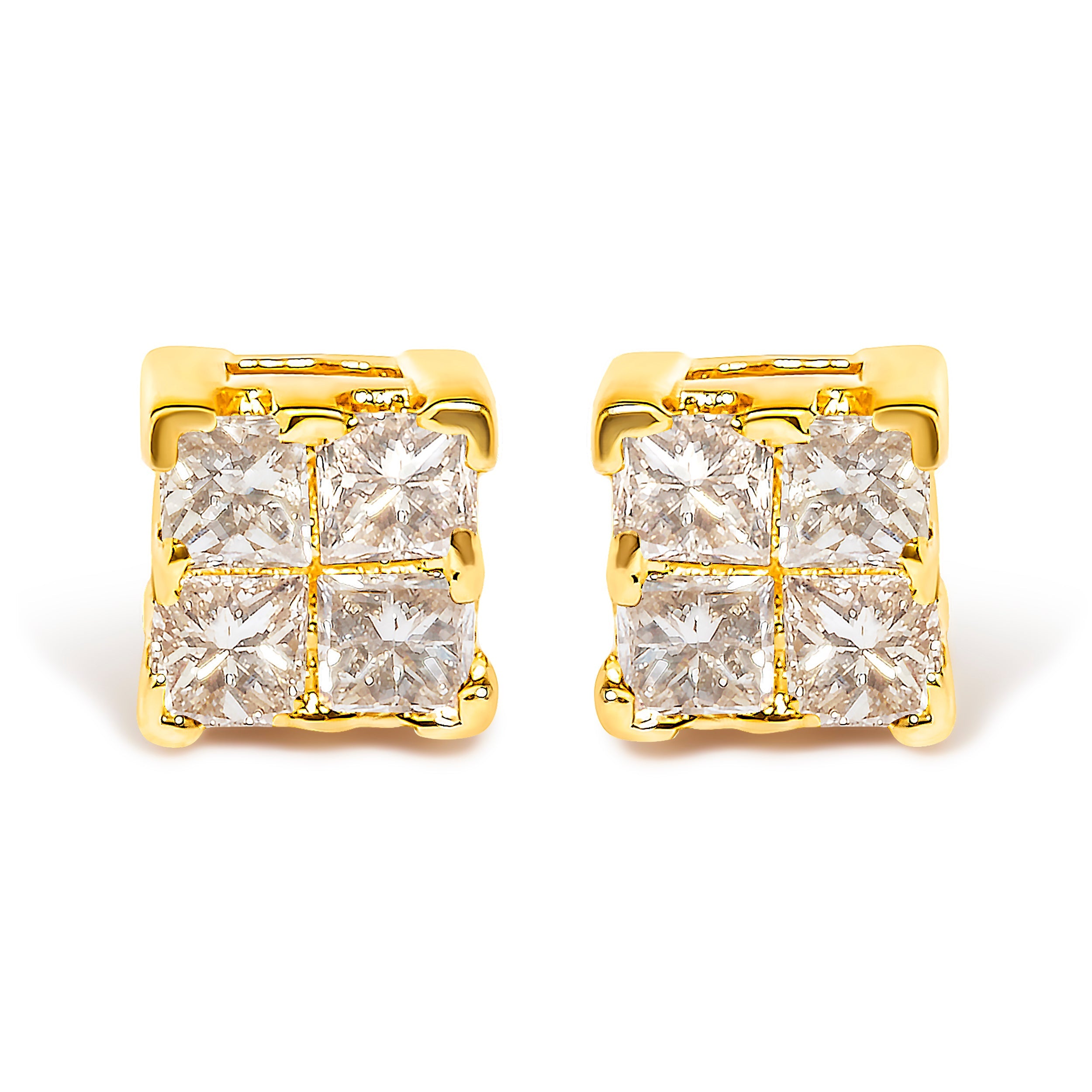 14K Yellow Gold 1/4 Cttw Invisible Set Princess-Cut Diamond Square Stud Earring (J-K Color, I1-I2 Clarity)