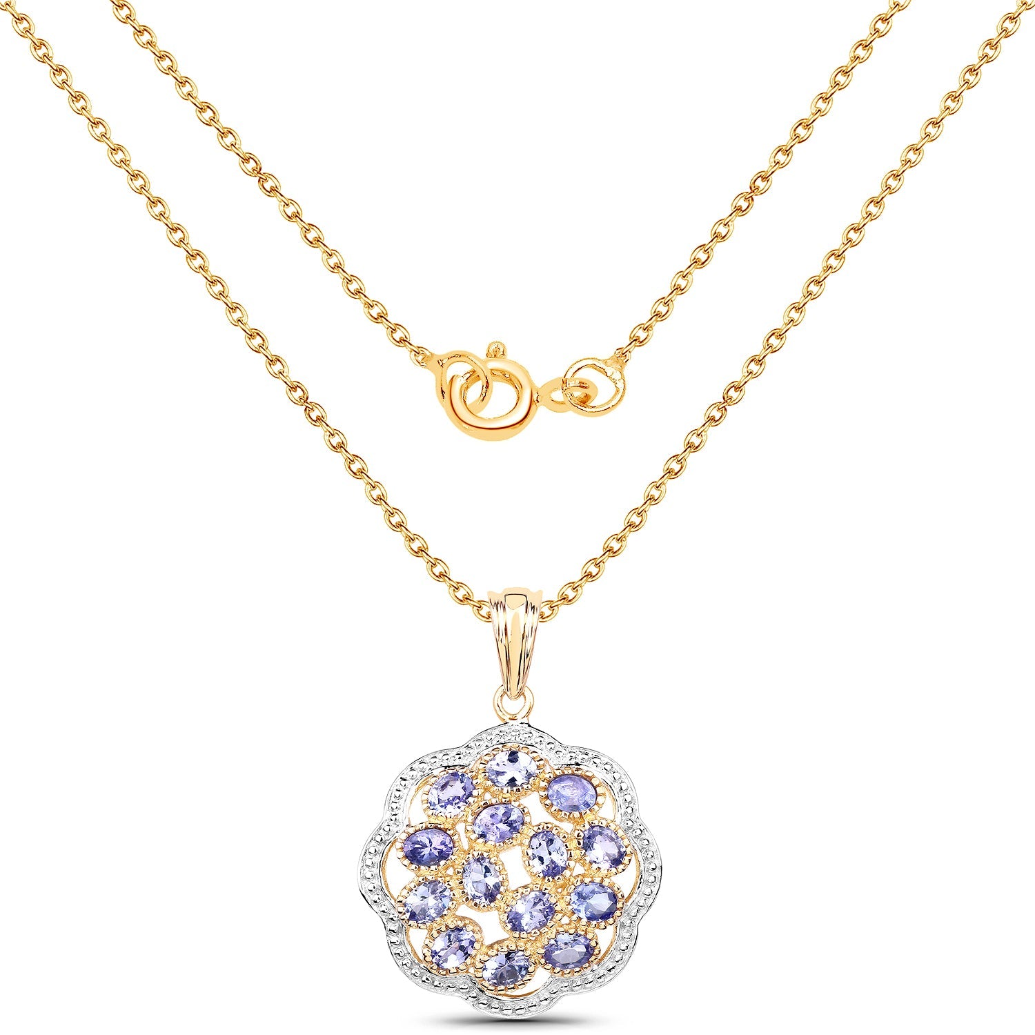 14K Yellow Gold Plated 2.38 Carat Genuine Tanzanite .925 Sterling Silver Pendant