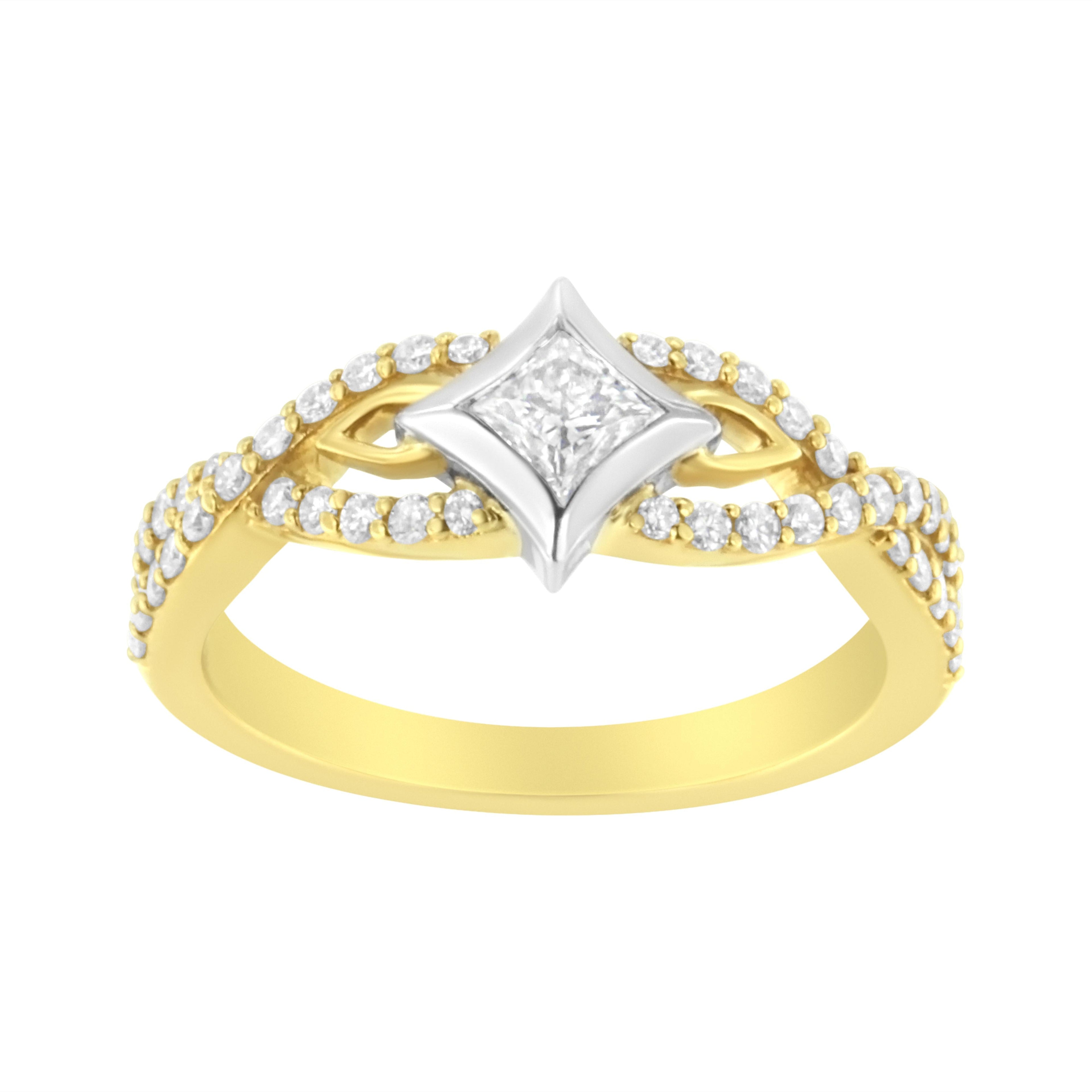 10K Two Tone Color 2/3 Cttw Diamond Kite and Twist Shank Ring (H-I Color, SI2-I1 Clarity)