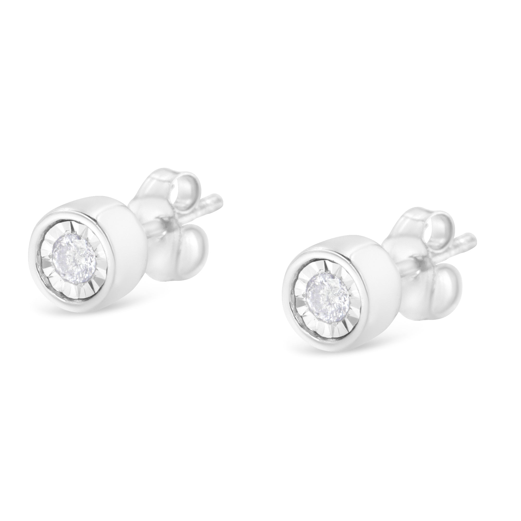 .925 Sterling Silver 1/5 Carat Total Weight Round Brilliant-Cut Near Colorless Diamond Miracle-Set Bezel Barrel Style Stud Earrings (I-J Color, I2-I3 Clarity)