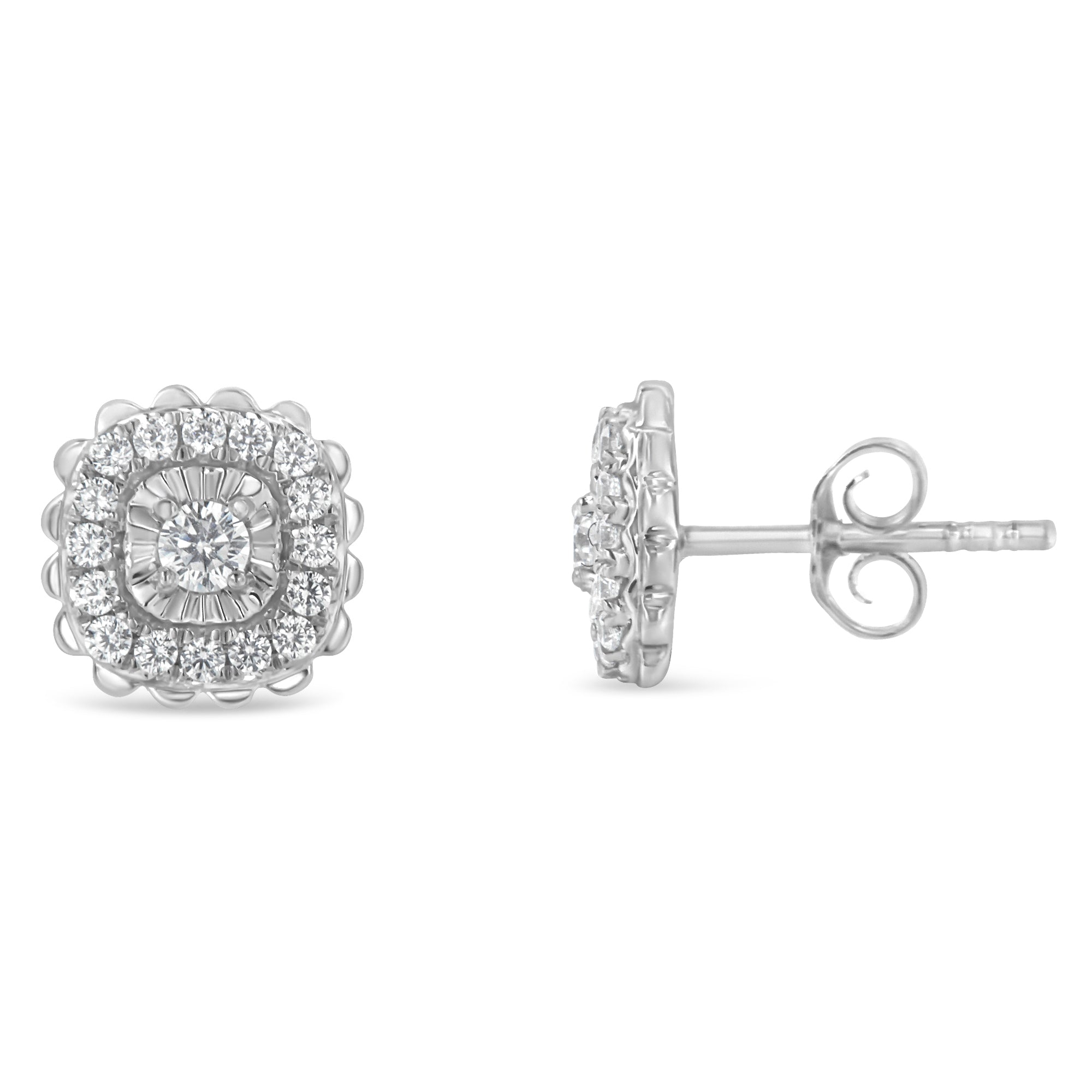 .925 Sterling Silver 1/2 Carat Total Weight Round-Cut Diamond Halo Cluster Stud Earrings (I-J Color, I2-I3 Clarity)